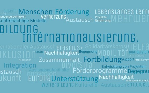 Ein Wortwolke mit Schlüsselworten, die zum OeAD passen