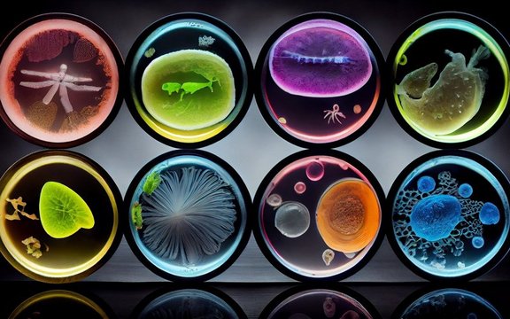 Petrischalen mit bunten Inhalten