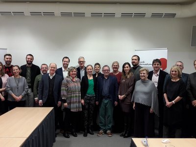 a large group of around 30 people at the General Assembly of the Academic Cooperation Association (ACA) at the OeAD House in Vienna