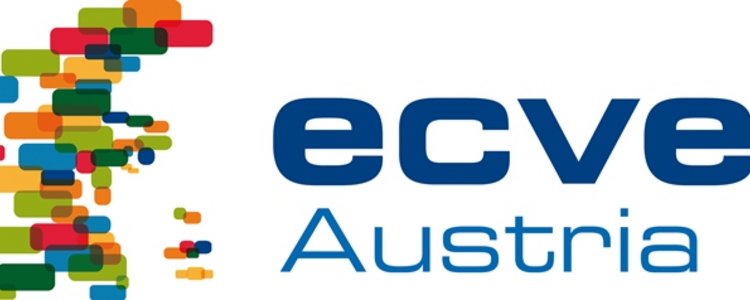 ECVET Austria Logo: Gesichtshälfte bestehend aus bunten Farbflecken und ECVET Austria Schriftzug