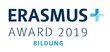 Logo mit Text "Erasmus+ Award 2019 Bildung"