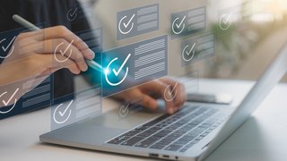 Businessmen people working laptop checklist questionnaire assessment form