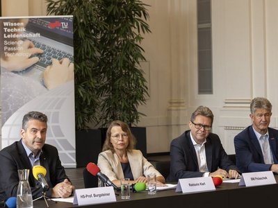 Pressekonferenz auf der Pädagogischen Hochschule Steiermark, BM Polaschek,Rektorin Karl, Rektor Kainz, Prof. Burgsteiner