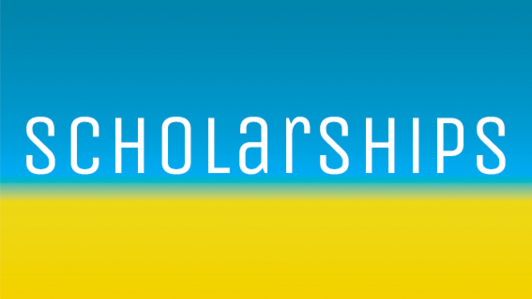 Blau gelber Hintergrund mit Text Scholarships