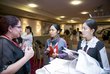 Alexandra Wagner (OeAD Cooperation Office Shanghai) in conversation with two scholarship holders from China.