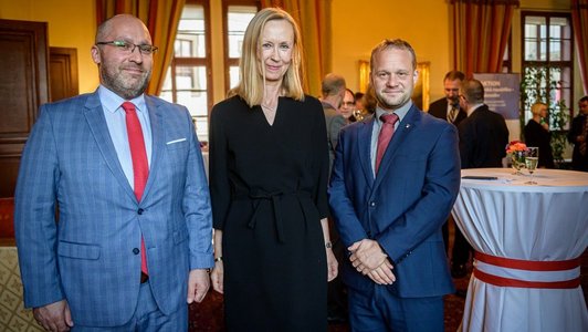 Austrian Ambassador Bettina Kirnbauer with Ondrej Andrys and Michal Uhl