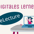 Eine Grafik von einem Laptop mit einer winkenden Person darin und der Überschrift "Digitales Lernen eLecture"