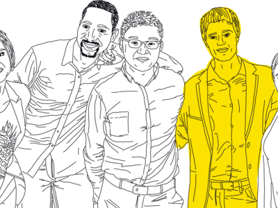 Illustration of five students from various ethnic backgrounds