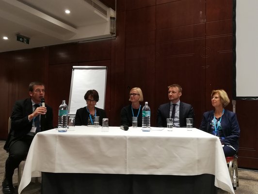 Five people are sitting around a table for the plenary discussion