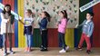 A group of children holding colorful papers.