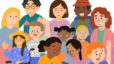 Illustration von einer Gruppe von Menschen, die zusammen stehen