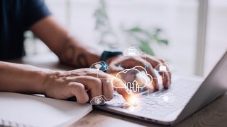 Icon cloud computing network and icon connection data information. Cloud computing and technology concept.