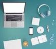Laptop, Kopfhörer, Musik
