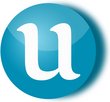 U-Multirank Button Symbol: ein weißes U auf einem blauen kreisrunden Hintergrund