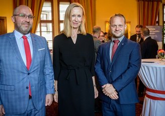Austrian Ambassador Bettina Kirnbauer with Ondrej Andrys and Michal Uhl