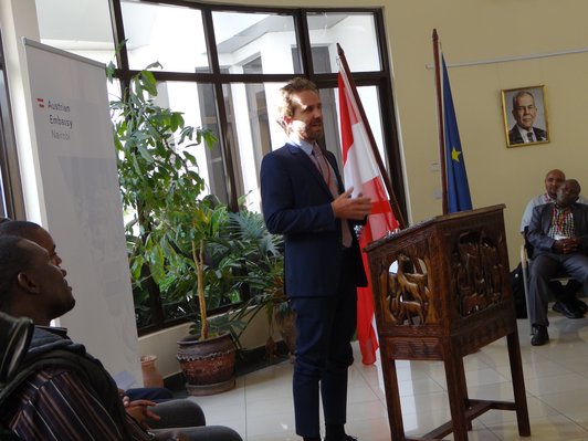 photo of speaker in embassy