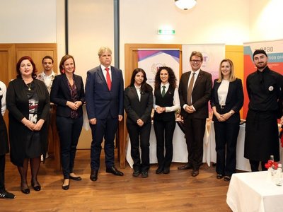  A group photo of several delegates from Albania and Austria.