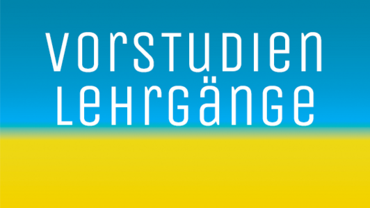 Text Vorstudienlehrgänge mit Hintergrund gelb blau