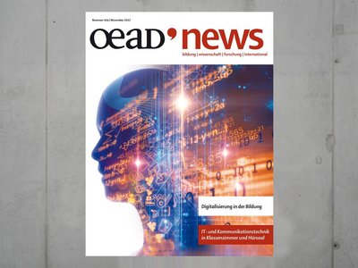 Das Titelbild der oead.news Ausgabe 104 ist zu sehen: Ein futuristisch gezeichneter Kopf.