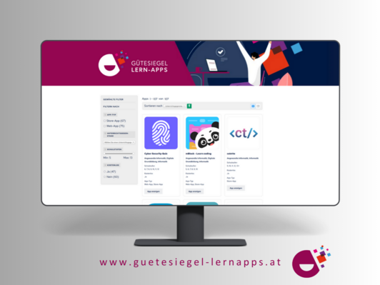 Computer mit Website Gütesiegel Lern-Apps