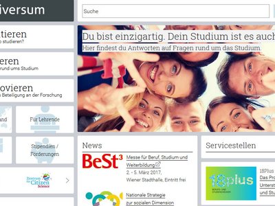 Ansicht der Studiversum-Webseite des Bundesministeriums für Bildung, Wissenschaft und Forschung.