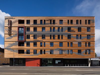 Außenansicht des Studentenwohnheims Mineroom in Leoben.