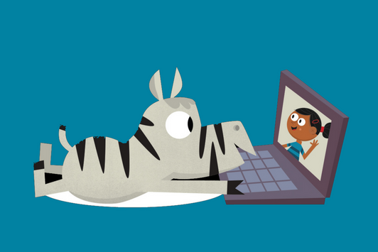Illustration zeigt ein Zebra, wie es auf einen Laptop schaut