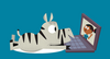Illustration zeigt ein Zebra, wie es auf einen Laptop schaut