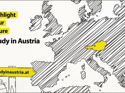 Europakarte mit dem Wording "Highlight your future. Study in Austria"