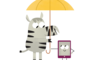 Illustration eines Zebras und eines Handys, wie sie einen Regenschirm gemeinsam halten.