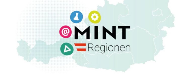 Umriss Österreichs mit dem Logo des MINT-Regionen-Siegels darüber