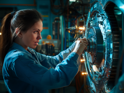 Junge Frau arbeitet an einem technischem Gerät