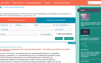 Screenshot der EPALE-Webseite mit der Veranstaltungsübersicht