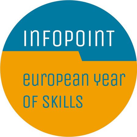 Button mit dem Schriftzug: "Infopoint - European Year of Skills"