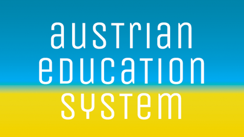 Hintergrund mit blau gelb und Text Austrian Education System