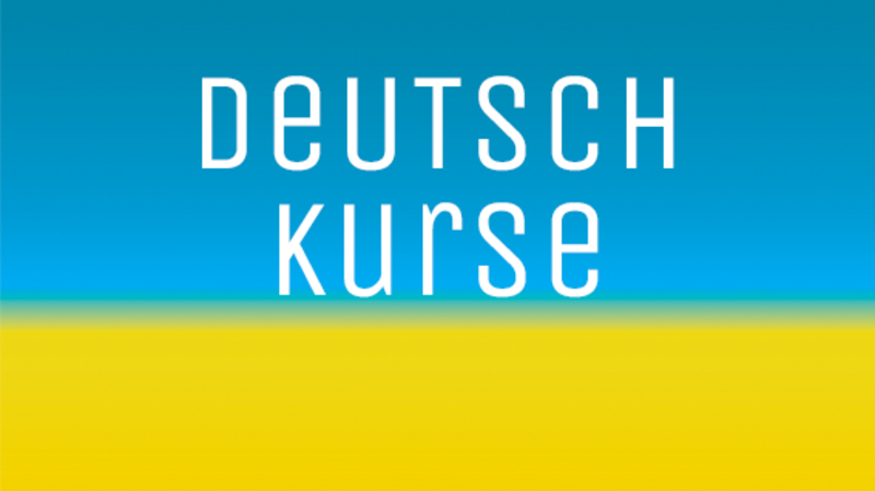 Text Deutschkurse mit Hintergrund gelb blau