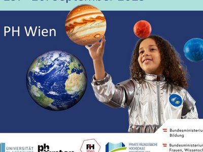 Mädchen wird von Planeten umkreist