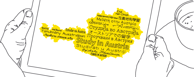 Illustration of a tablet with an Austria map on it.