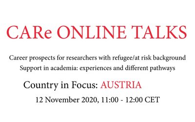 Einladung zu den CARe Online Talks Austria mit Kurzbeschreibung, Datum und Uhrzeit