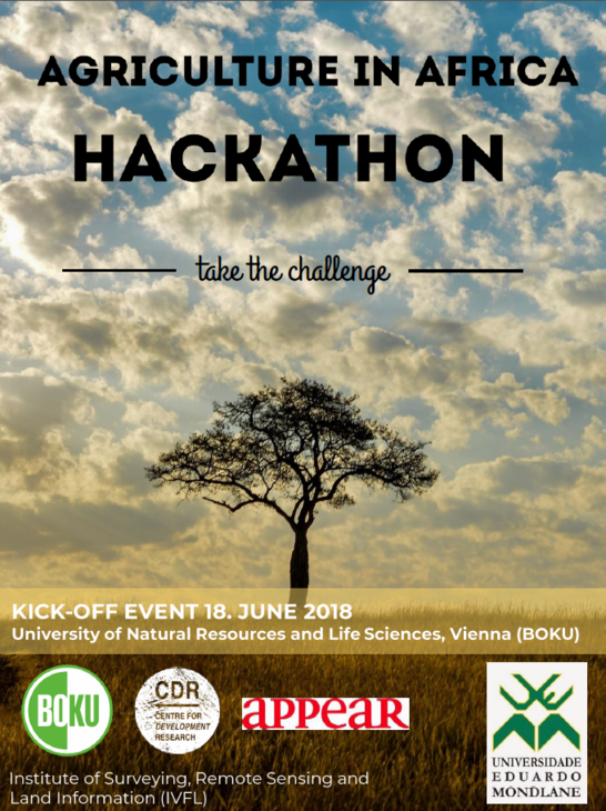 Project information poster with information and a picture with a tree under a cloudy sky 