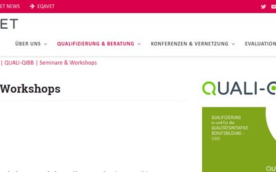 Screenshot der ARQA-VET Website mit dem Hinweis zur Anmeldung zu Seminaren und Workshops 