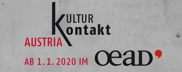 Sujetgrafik mit Text Kulturkontakt Austria ab 1. Jänner 2020 im OeAD