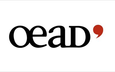Das OeAD Logo zeigt einen Schriftzug und eine rote Blase