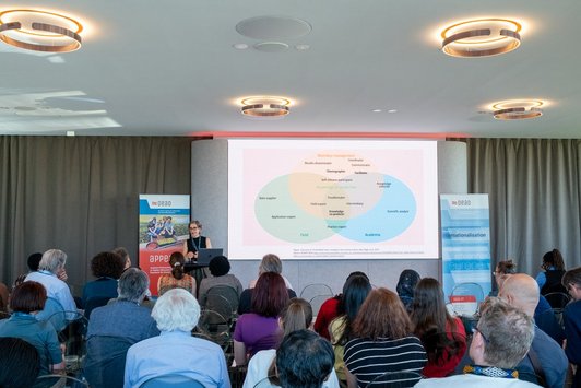 Claudia Zingerli (ETH Zürich) mit ihrer Keynote über die strategische Bedeutung und die Zukunftsperspektiven von APPEAR.