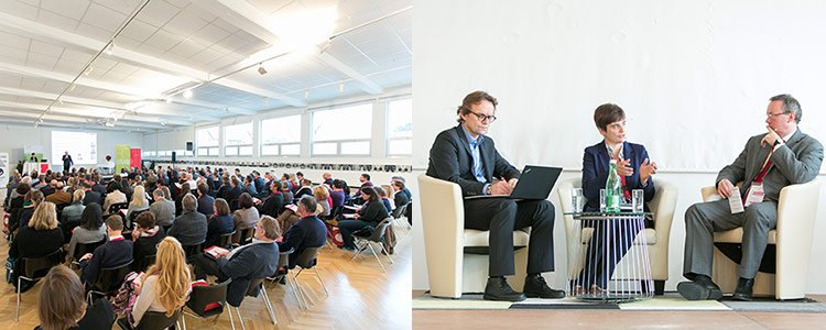 Foto des Publikums und des Podiums u. a. mit Karl Wilbers und Jürgen Horschinegg