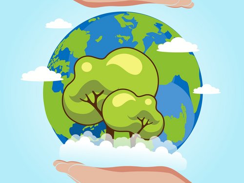 Hände beschützen den Planeten