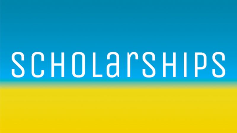 Blau gelber Hintergrund mit Text Scholarships