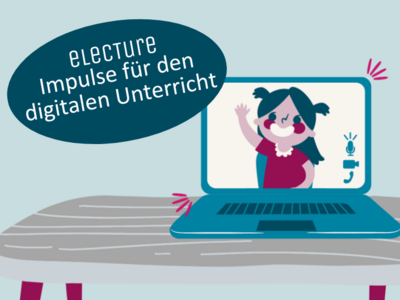 Grafik mit einer Illustration und einer Textblase zum eLecture Impulse für den digitalen Unterricht