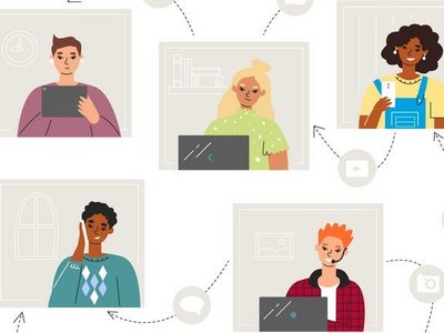 networking people with laptops