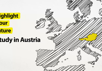  Subject of Austria's university marketing: map of Europe in which Austria is highlighted in yellow